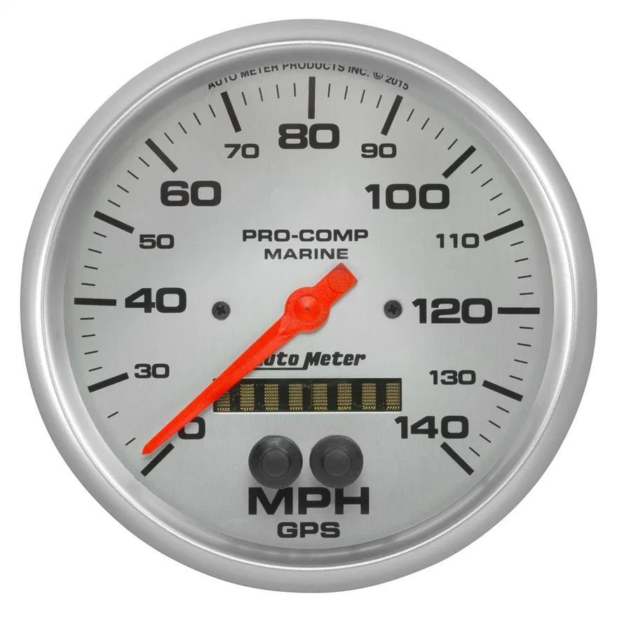 GAUGE; SPEEDOMETER; 5in.; 140MPH; GPS; MARINE SILVER