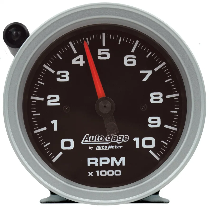 GAUGE; TACH; 3 3/4in.; 10K RPM; PEDESTAL W/EXT SHIFT LIGHT; BLK DIAL BLK CASE; A