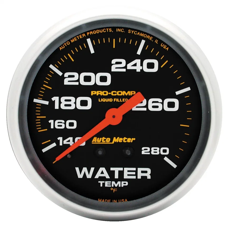 GAUGE; WATER TEMP; 2 5/8in.; 140-280deg.F; LIQUID FILLED MECH; PRO-COMP