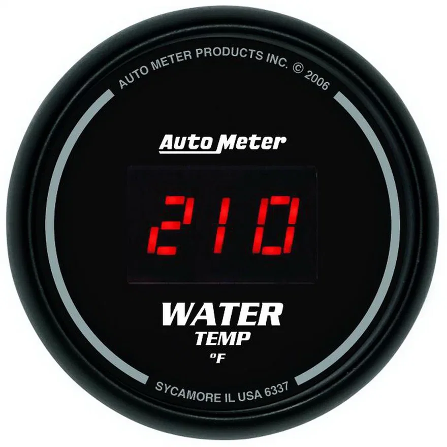 GAUGE; WATER TEMP; 2 1/16in.; 340deg.F; DIGITAL; BLACK DIAL W/RED LED