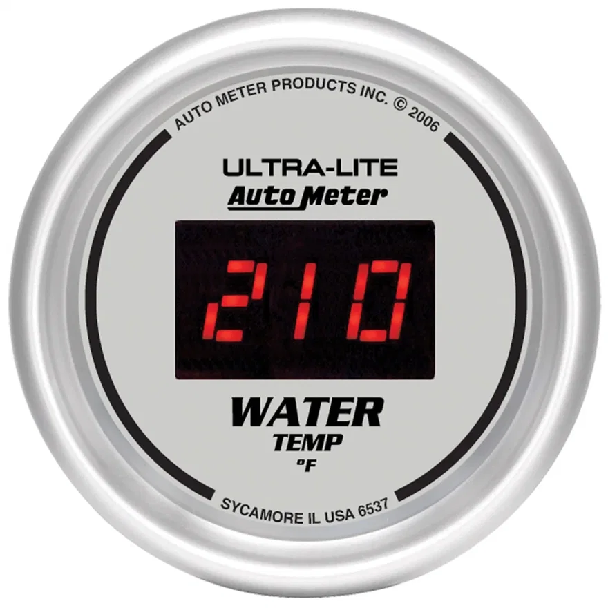 GAUGE; WATER TEMP; 2 1/16in.; 340deg.F; DIGITAL; SILVER DIAL W/RED LED