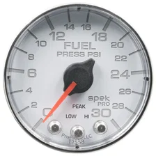 GAUGE; FUEL PRESS; 2 1/16in.; 30PSI; STEPPER MOTOR W/PEAK/WARN; WHT/CHRM; SPEK image 1