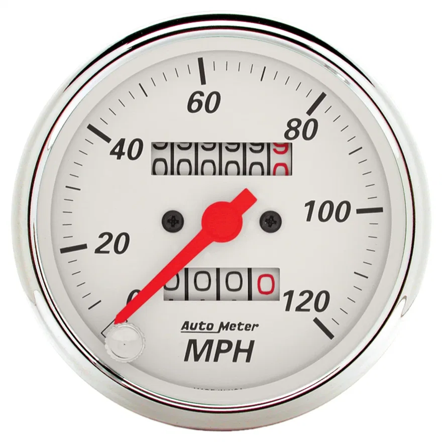 GAUGE; SPEEDOMETER; 3 1/8in.; 120MPH; MECHANICAL; ARCTIC WHITE