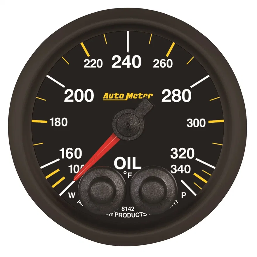 GAUGE; OIL TEMP; 2 1/16in.; 340deg.F; STEPPER MOTOR W/PEAK/WARN; NASCAR CAN