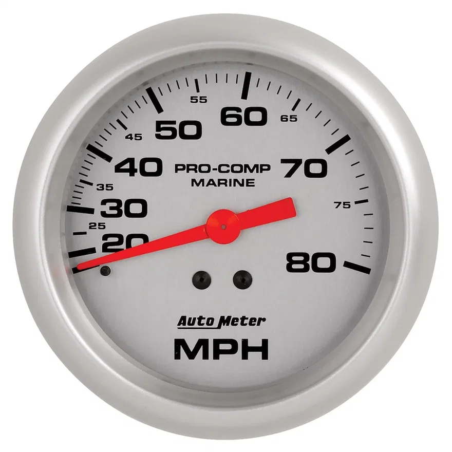 GAUGE; SPEEDOMETER; 3 3/8in.; 80MPH; MECHANICAL; MARINE SILVER