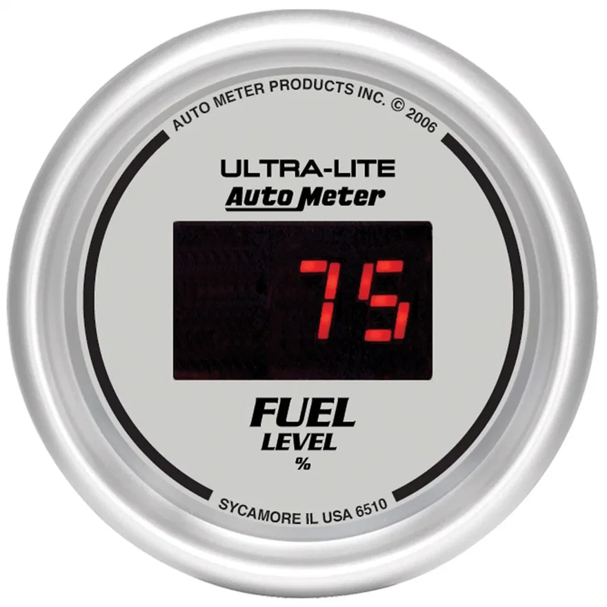 GAUGE; FUEL LEVEL; 2 1/16in.; 0-280O PROGRAM.; DIGITAL; SILVER DIAL W/RED LED