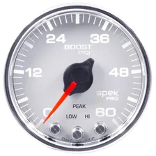 GAUGE; BOOST; 2 1/16in.; 60PSI; STEPPER MOTOR W/PEAK/WARN; WHT/CHRM; SPEK-PRO image 2