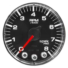 GAUGE; TACH; 2 1/16in.; 8K RPM; W/SHIFT LIGHT/PEAK MEM; BLK/CHRM; SPEK-PRO image 2