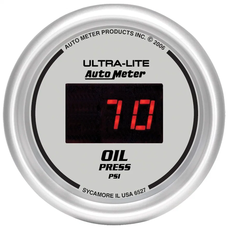GAUGE; OIL PRESSURE; 2 1/16in.; 100PSI; DIGITAL; SILVER DIAL W/RED LED
