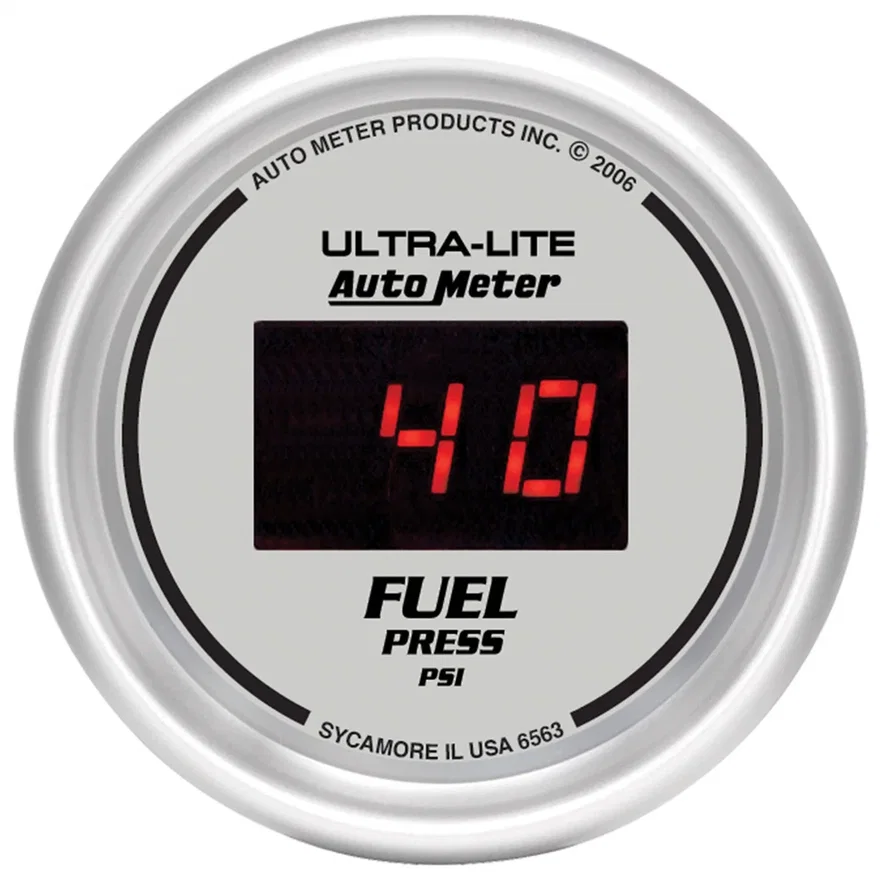 GAUGE; FUEL PRESSURE; 2 1/16in.; 100PSI; DIGITAL; SILVER DIAL W/RED LED