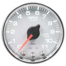 GAUGE; TACH; 2 1/16in.; 11K RPM; W/SHIFT LIGHT/PEAK MEM; WHT/CHRM; SPEK-PRO image 2