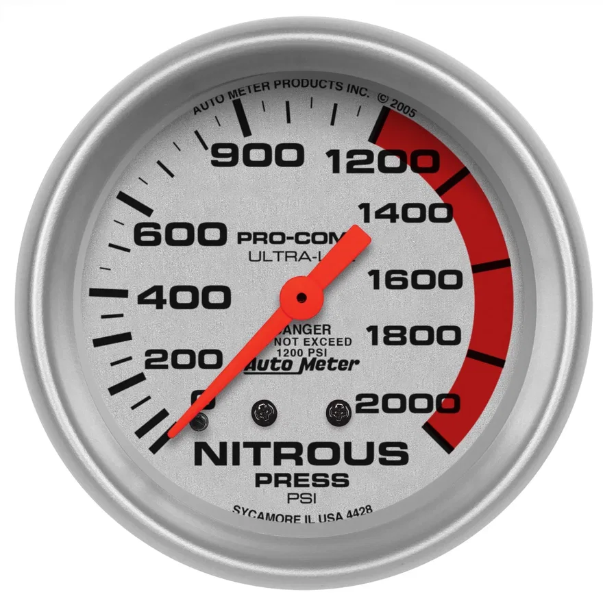 GAUGE; NITROUS PRESSURE; 2 5/8in.; 2000PSI; MECHANICAL; ULTRA-LITE