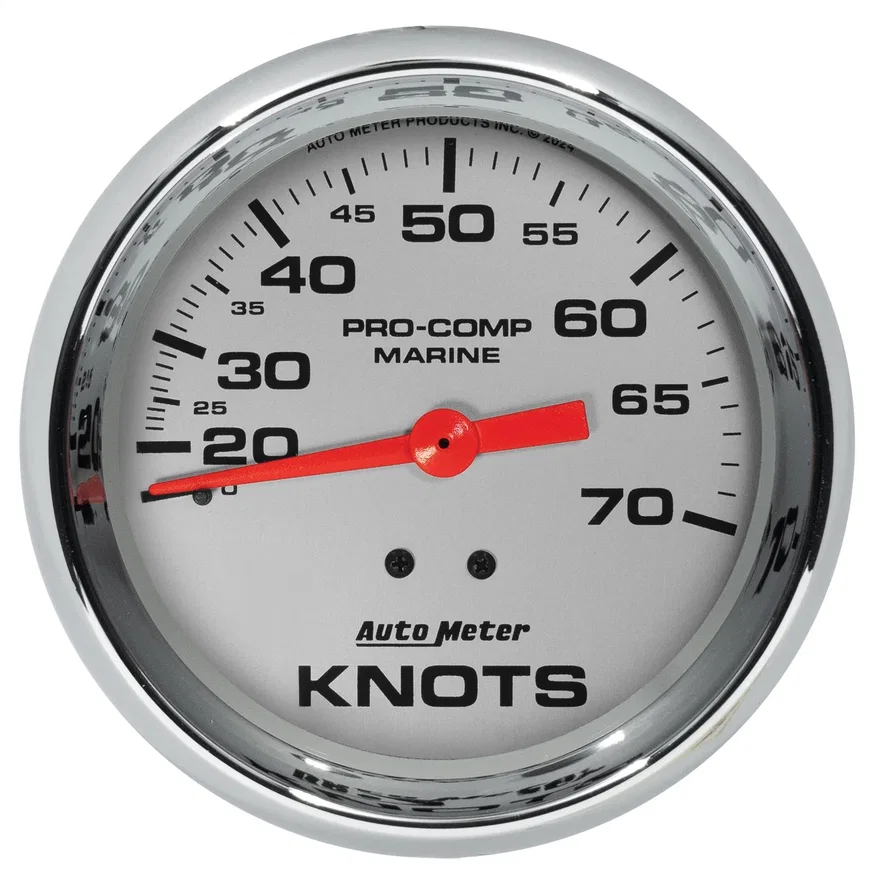 GAUGE; SPEEDOMETER; 3 3/8in.; 70 KNOTS; MECHANICAL; MARINE CHROME