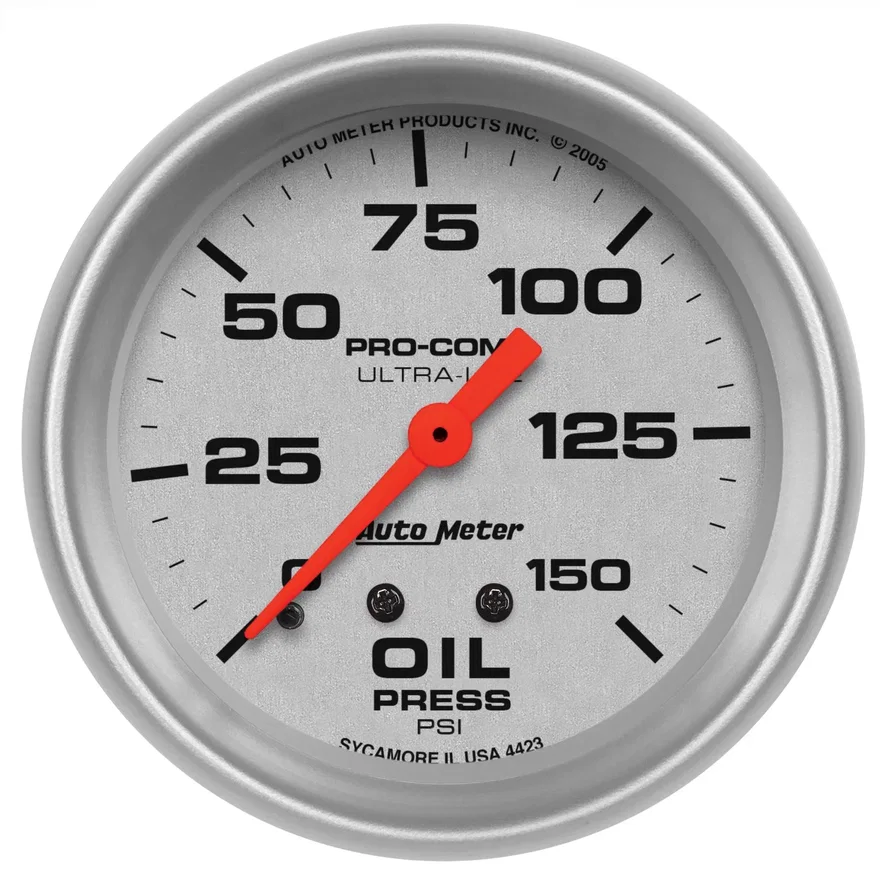 GAUGE; OIL PRESSURE; 2 5/8in.; 150PSI; MECHANICAL; ULTRA-LITE
