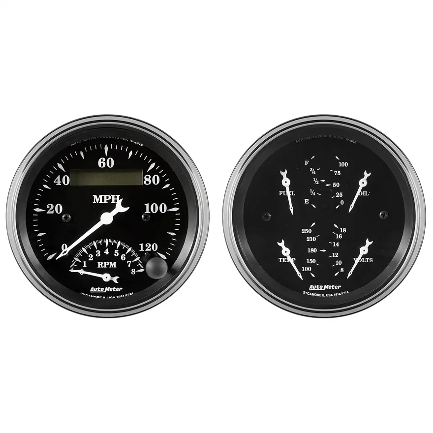 GAUGE KIT; 2 PC.; QUAD/TACH/SPEEDO; 3 3/8in.; OLD TYME BLACK