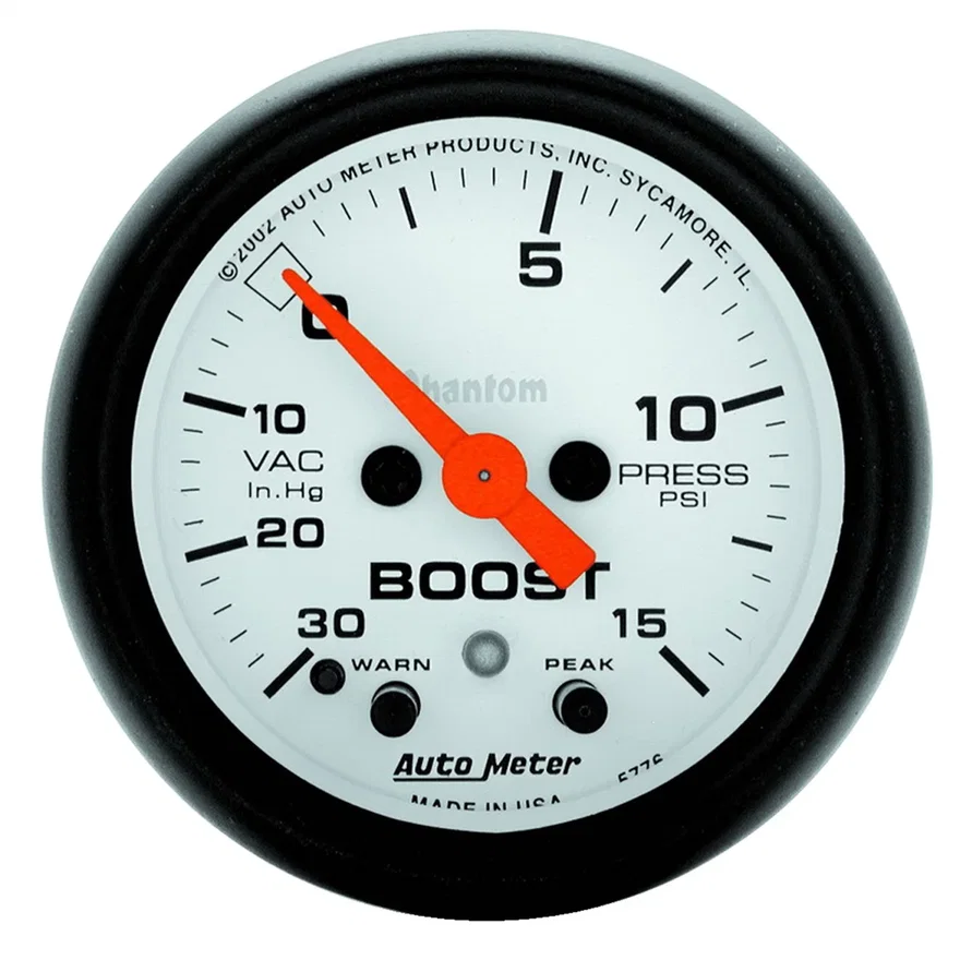GAUGE; VAC/BOOST; 2 1/16in.; 30INHG-15PSI; STEPPER MOTOR W/PEAK/WARN; PHANTOM
