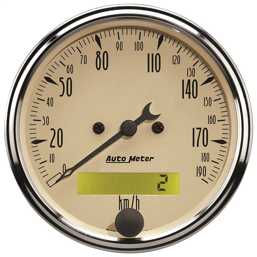 GAUGE; SPEEDOMETER; 3 1/8in.; 190KM/H; ELEC. PROG. W/LCD ODO; ANTIQUE BEIGE