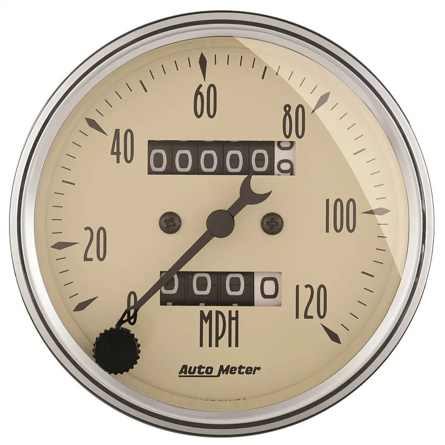 GAUGE; SPEEDOMETER; 3 1/8in.; 120MPH; MECHANICAL; ANTIQUE BEIGE