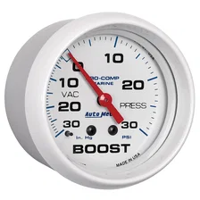 GAUGE; VAC/BOOST; 2 5/8in.; 30INHG-30PSI; MECHANICAL; MARINE WHITE image 3