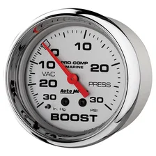 GAUGE; VAC/BOOST; 2 5/8in.; 30INHG-30PSI; MECHANICAL; MARINE CHROME image 2