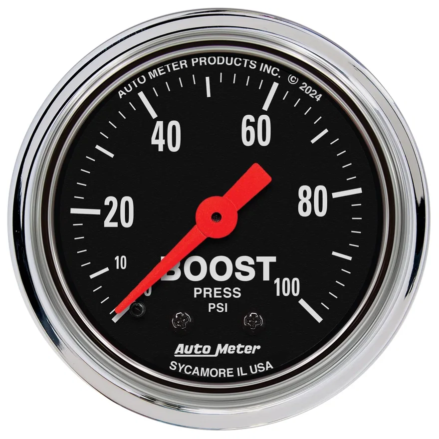 GAUGE; BOOST; 2 1/16in.; 100PSI; MECHANICAL; TRADITIONAL CHROME