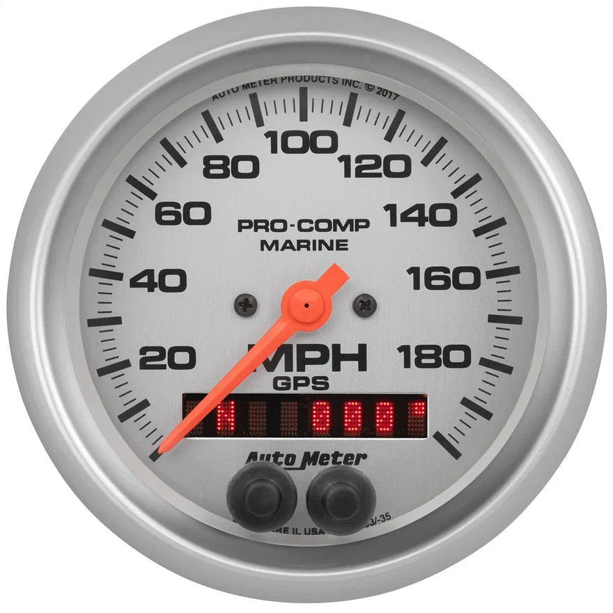 GAUGE; SPEEDOMETER; 3 3/8in.; 200MPH; GPS; MARINE SILVER