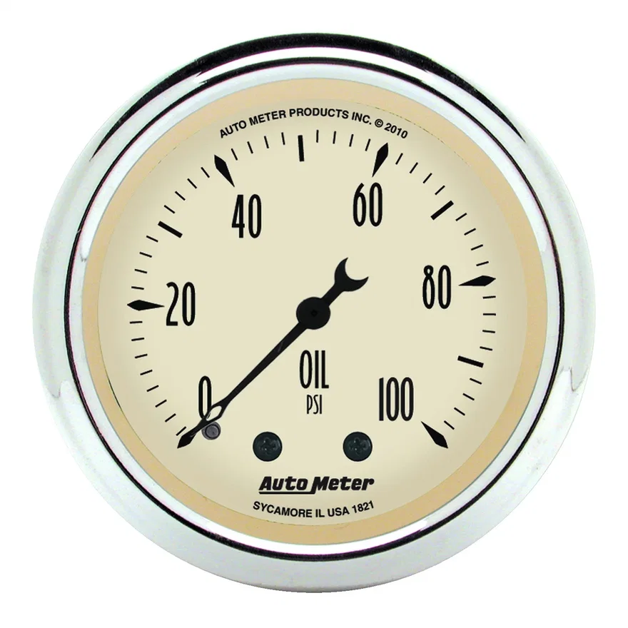 GAUGE; OIL PRESS; 2 1/16in.; 100PSI; MECH; ANTIQUE BEIGE