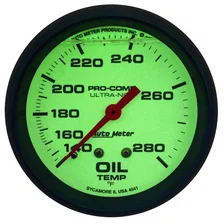 GAUGE; OIL TEMP; 2 5/8in.; 140-280deg.F; LIQUID FILLED MECH; GLOW IN DARK; ULTRA image 2