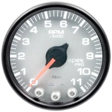 GAUGE; TACH; 2 1/16in.; 11K RPM; W/SHIFT LIGHT/PEAK MEM; SLVR/BLK; SPEK-PRO image 2