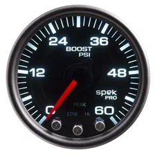 GAUGE; BOOST; 2 1/16in.; 60PSI; STEPPER MOTOR W/PEAK/WARN; BLK/SMOKE/BLACK; SPEK image 2