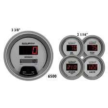 GAUGE KIT; 5 PC.; 3 3/8in./2 1/16in.; ELEC. SPEEDO.; DIGITAL; SILVER W/RED LED image 1