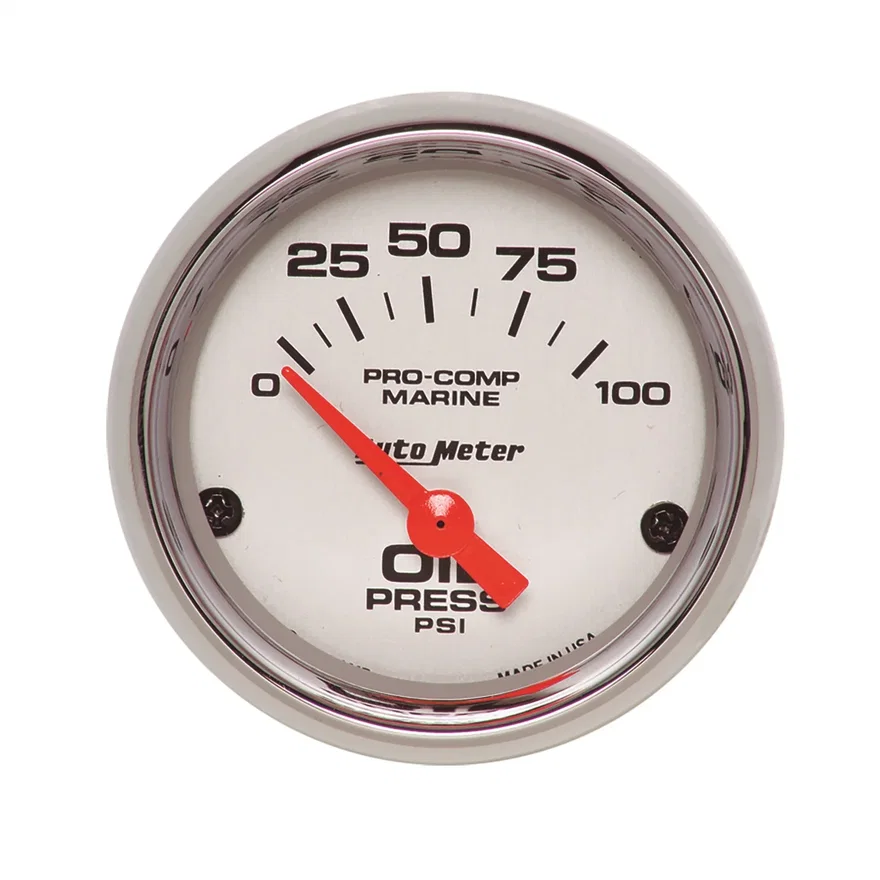 GAUGE; OIL PRESSURE; 2 1/16in.; 100PSI; ELECTRIC; MARINE CHROME