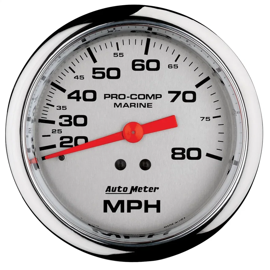 GAUGE; SPEEDOMETER; 3 3/8in.; 80MPH; MECHANICAL; MARINE CHROME