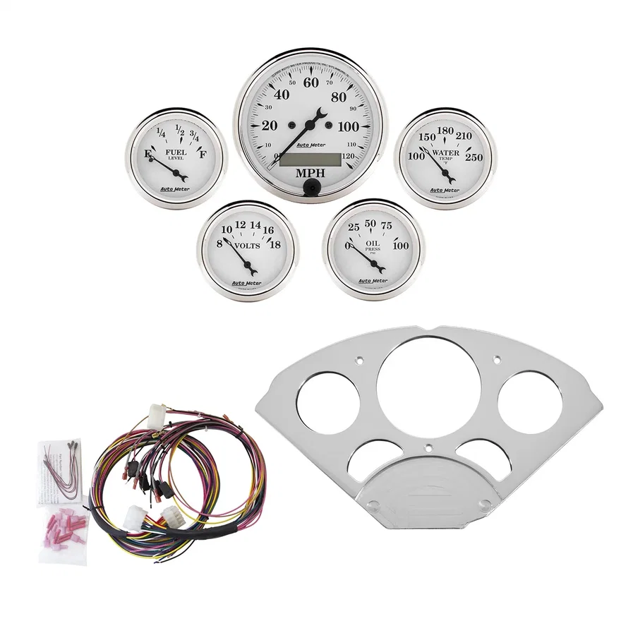 DIRECT FIT DASH KIT; CHEVY CAR 55-56; MPH/FUEL/OILP/WTMP/BAT; OTW
