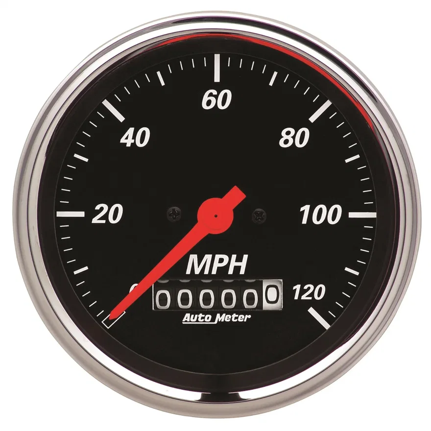 GAUGE; SPEEDOMETER; 3 3/8in.; 120MPH; ELEC. PROG. W/WHEEL ODO; DESIGNER BLACK