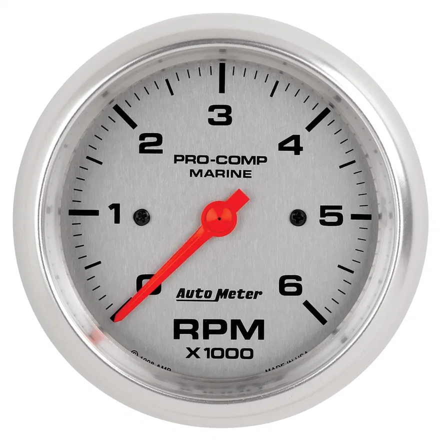 GAUGE; TACHOMETER; 3 3/8in.; 6K RPM; MARINE SILVER