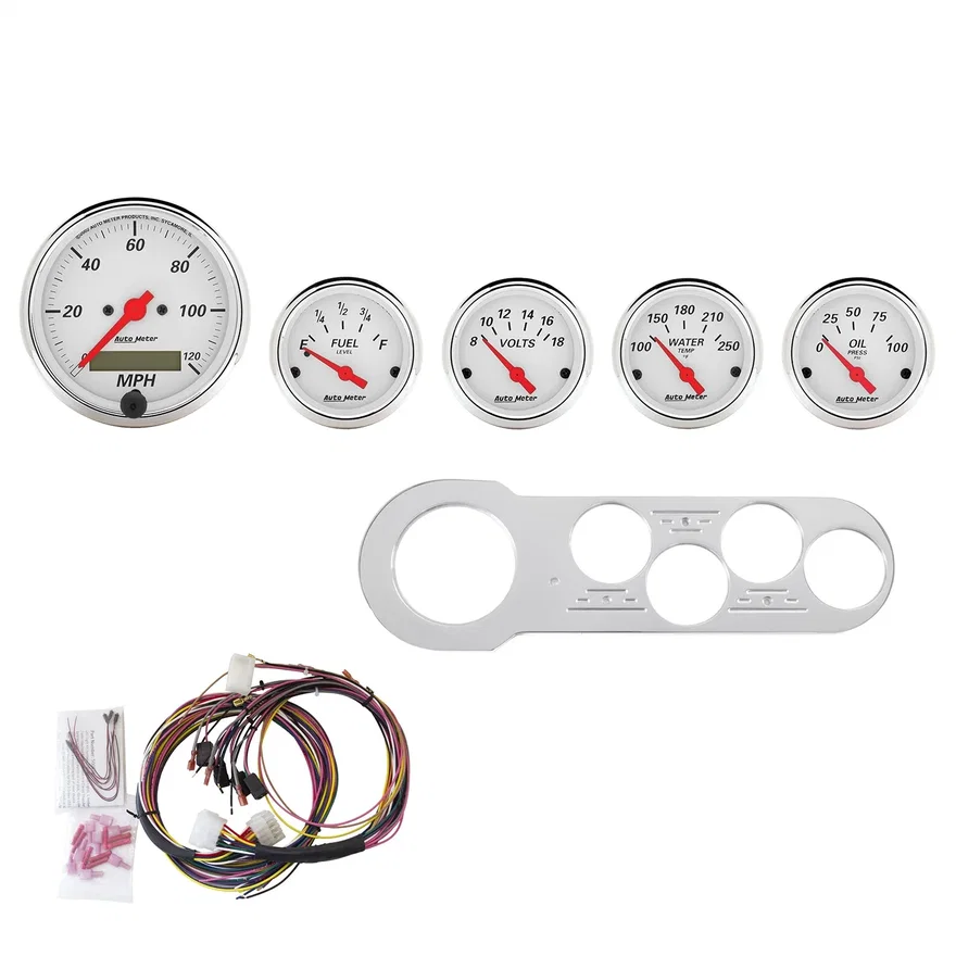 DIRECT FIT DASH KIT; CHEVY CAR 53-54; MPH/FUEL/OILP/WTMP/BAT; AW