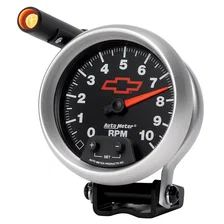 GAUGE; TACHOMETER; 3 3/4in.; 10K RPM; PEDESTAL W/EXT. QUICK-LITE; CHEVY RED BOWT image 3
