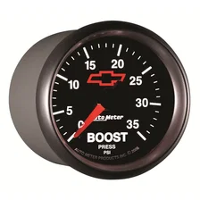 GAUGE; BOOST; 2 1/16in.; 35PSI; MECHANICAL; CHEVY RED BOWTIE; BLACK image 4