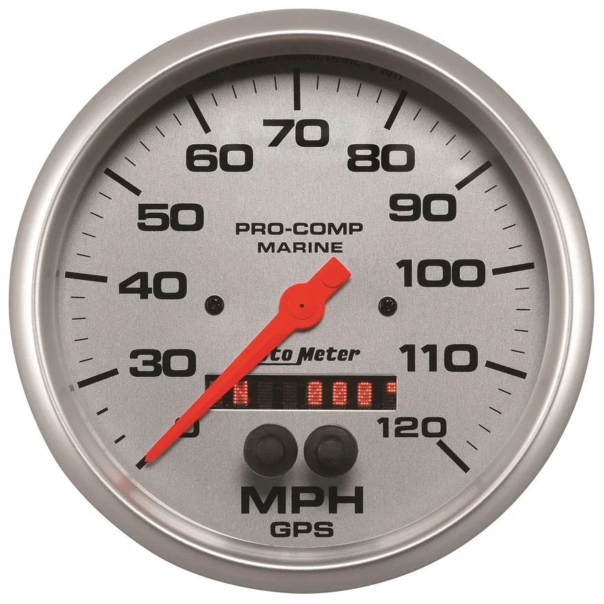 GAUGE; SPEEDOMETER; 5in.; 120MPH; GPS; MARINE SILVER