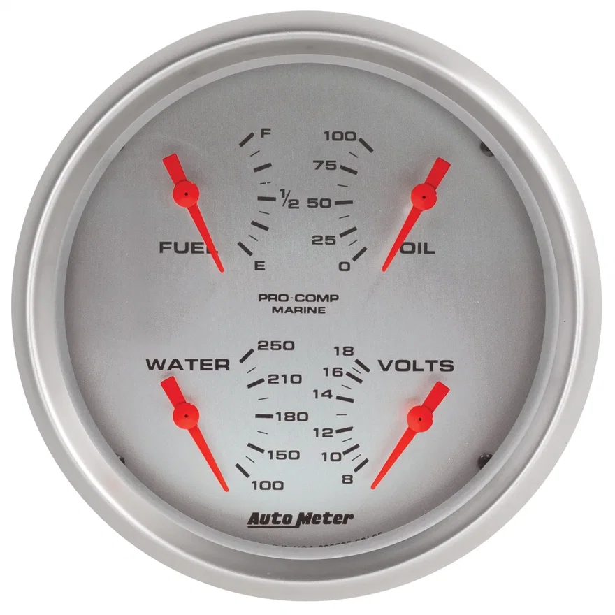 GAUGE; QUAD; 5in.; 240OE-33OF; ELEC; MARINE SILVER