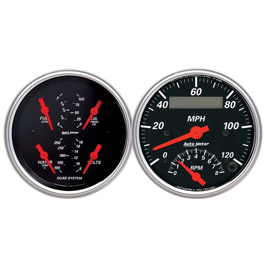 GAUGE KIT; 2 PC.; QUAD/TACH/SPEEDO; 3 3/8in.; DESIGNER BLACK