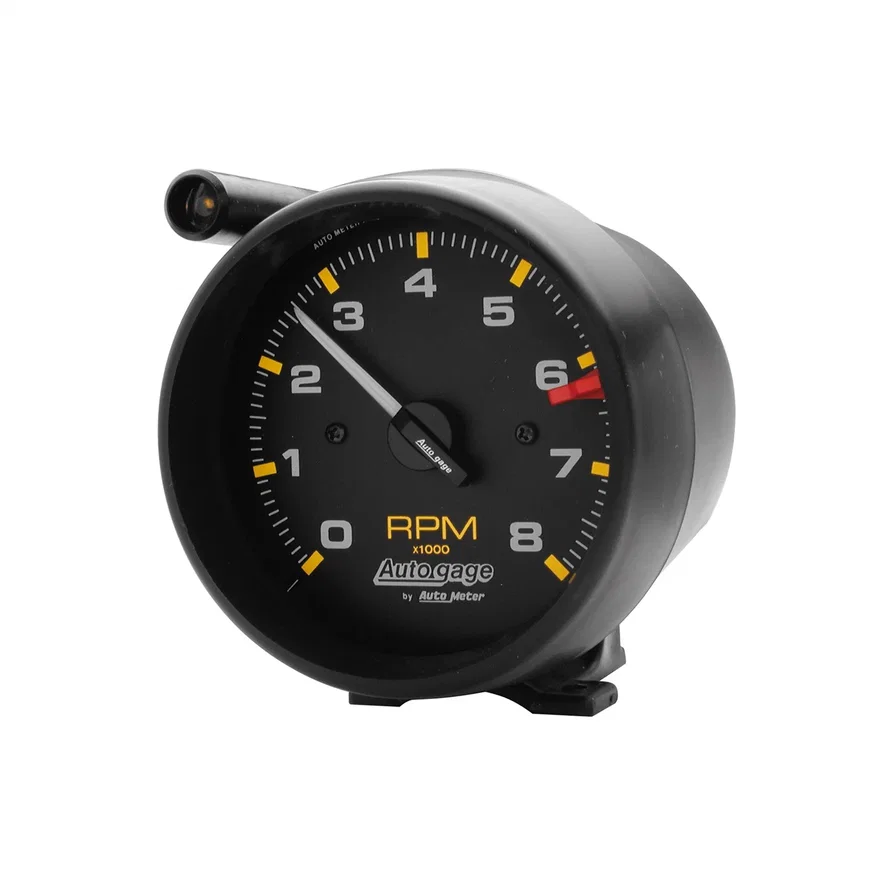 GAUGE; TACH; 3 3/4in.; 8K RPM; PEDESTAL W/EXT SHIFT LIGHT; BLK DIAL BLK CASE; AG