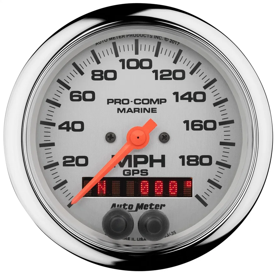 GAUGE; SPEEDOMETER; 3 3/8in.; 200MPH; GPS; MARINE CHROME