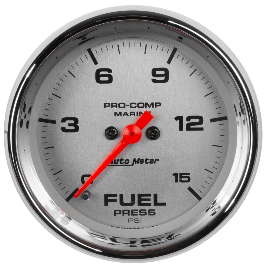 GAUGE; FUEL PRESSURE; 2 1/16in.; 15PSI; DIGITAL STEPPER MOTOR; MARINE CHROME