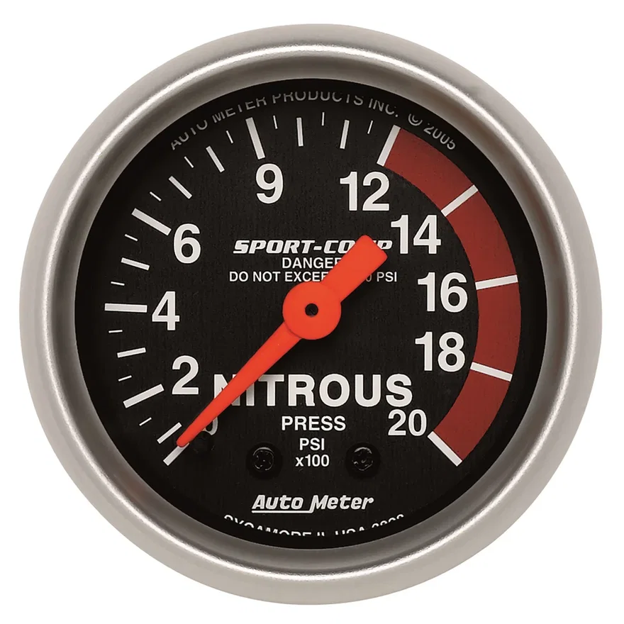 GAUGE; NITROUS PRESSURE; 2 1/16in.; 2000PSI; MECHANICAL; SPORT-COMP