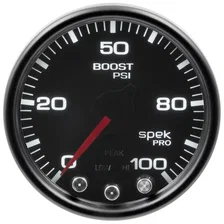 GAUGE; BOOST; 2 1/16in.; 100PSI; STEPPER MOTOR W/PEAK/WARN; BLK/SMOKE/BLK; SPEK image 2