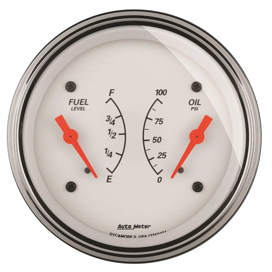 GAUGE; DUAL; FUEL/OILP; 3 3/8in.; 240OE-33OF/100PSI; ELEC; ARCTIC WHITE
