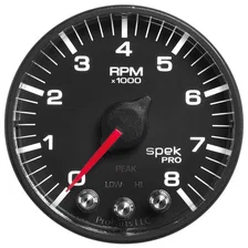 GAUGE; TACH; 2 1/16in.; 8K RPM; W/SHIFT LIGHT/PEAK MEM; BLK/BLK; SPEK-PRO image 2