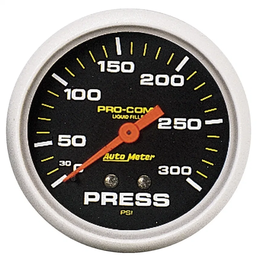 GAUGE; PRESSURE; 2 5/8in.; 300PSI; LIQUID FILLED MECH; PRO-COMP